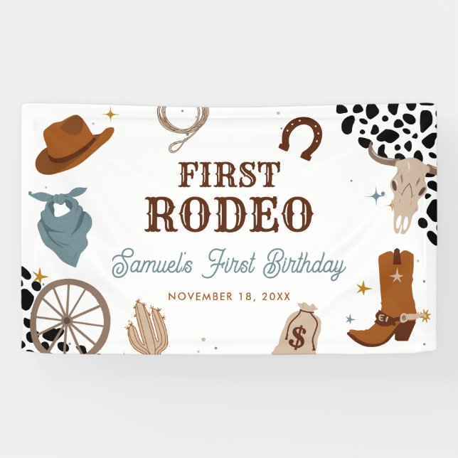 First Rodeo Western Wild West Boy First Birthday Banner (Horizontal)