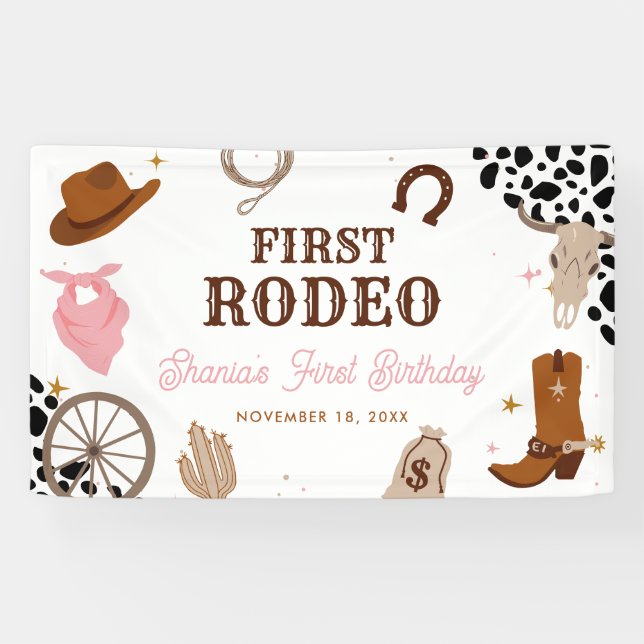 First Rodeo Western Wild West Girl First Birthday Banner (Horizontal)