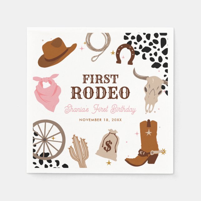First Rodeo Western Wild West Girl First Birthday Napkin (Front)