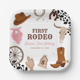 First Rodeo Western Wild West Girl First Birthday Paper Plate