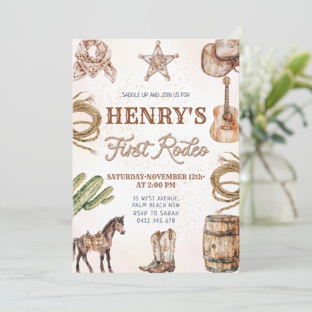 First Rodeo Wild West 1st Birthday Party Invitation (Standing Front)