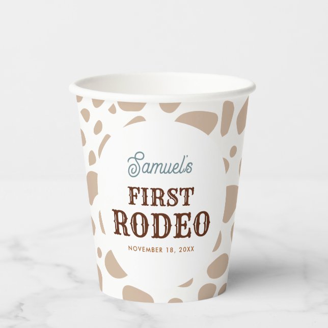 First Rodeo Wild West Beige Boy First Birthday Paper Cups (Front)