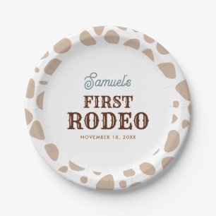 First Rodeo Wild West Beige Boy First Birthday Paper Plate