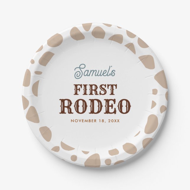 First Rodeo Wild West Beige Boy First Birthday Paper Plate (Front)