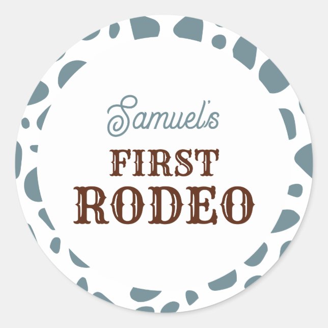 First Rodeo Wild West Blue Boy First Birthday Classic Round Sticker (Front)