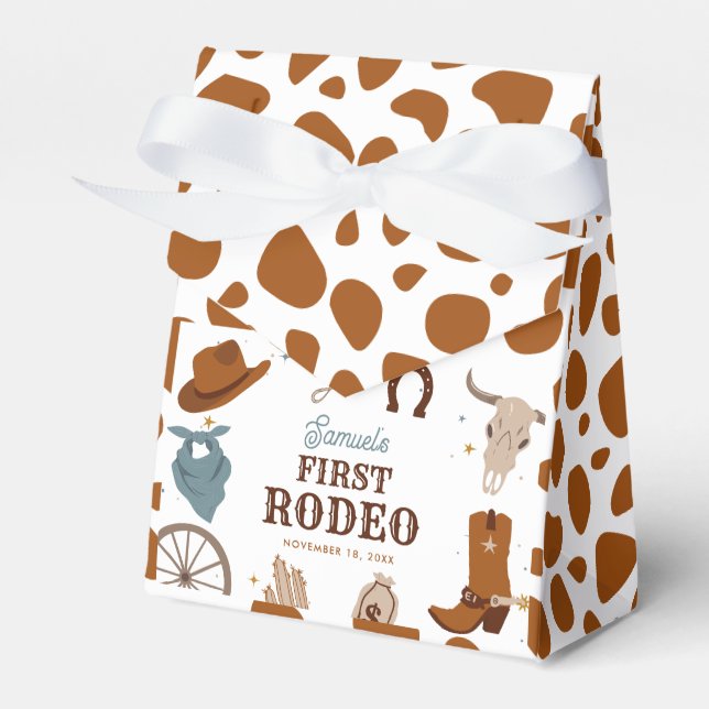 First Rodeo Wild West Boy First Birthday Brown Favour Box (Front Side)
