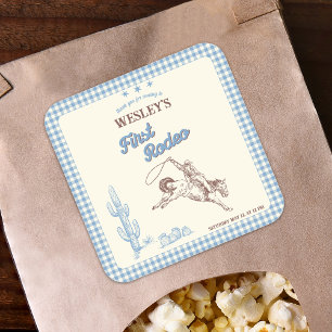 First Rodeo Wild West Boys 1st Birthday Party  Square Sticker