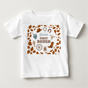 First Rodeo Wild West Brown Boy First Birthday Baby T-Shirt