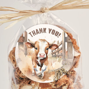 First RODEO   Wild West Bull Cowboy 1st Birthday Classic Round Sticker