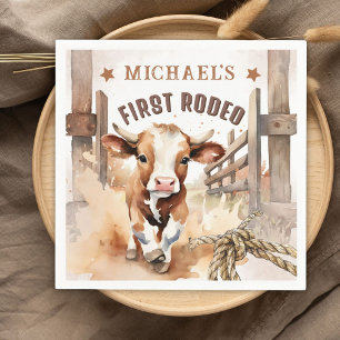 First RODEO   Wild West Bull Cowboy 1st Birthday Napkin