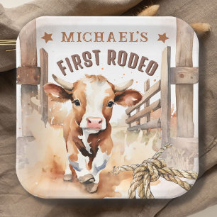 First RODEO   Wild West Bull Cowboy 1st Birthday  Paper Plate