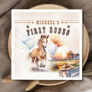 First RODEO   Wild West Cowboy 1st Birthday Boy  Napkin