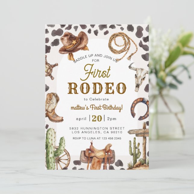 First Rodeo Wild West Cowboy Birthday Invitation (Standing Front)