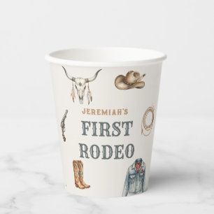 First Rodeo Wild West Cowboy Blue Birthday Paper Cups