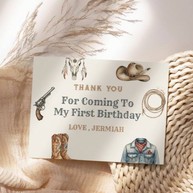 First Rodeo Wild West Cowboy Blue Birthday Thank You Card (Creator Uploaded)