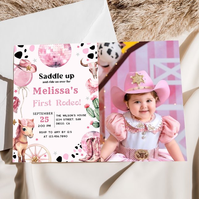 First Rodeo Wild West Cowgirl Birthday Photo Invitation (Creator Uploaded)