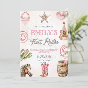 First Rodeo Wild West Girl 1st Birthday Party Invitation