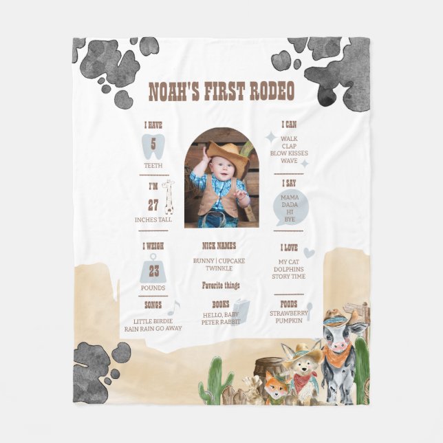 First Rodeo Wild West Photo Milestone  Fleece Blanket (Front)