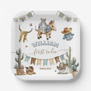 First rodeo Wild West Welcome Boy 1st Birthday Paper Plate