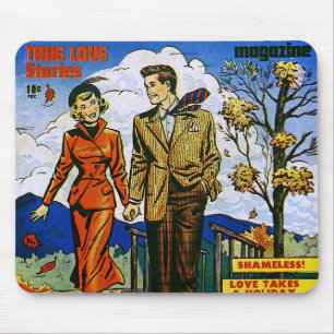 First Romance Autumn Love Vintage Comics Mouse Mat