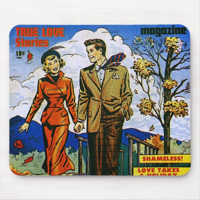 First Romance Autumn Love Vintage Comics Mouse Mat (Front)