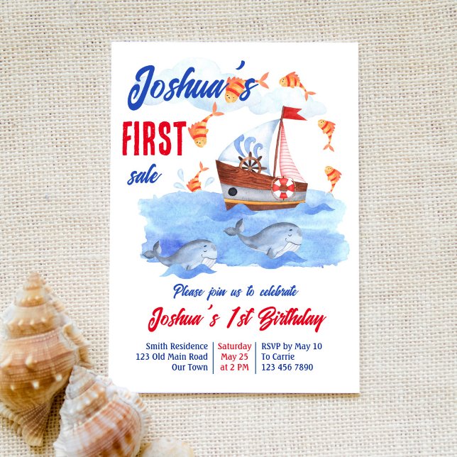 First sale nautical marine 1st birthday party invitation (Creator Uploaded)