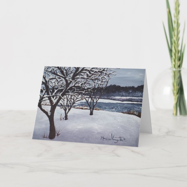 First Snow at Lake Winona Greeting Card (Front)