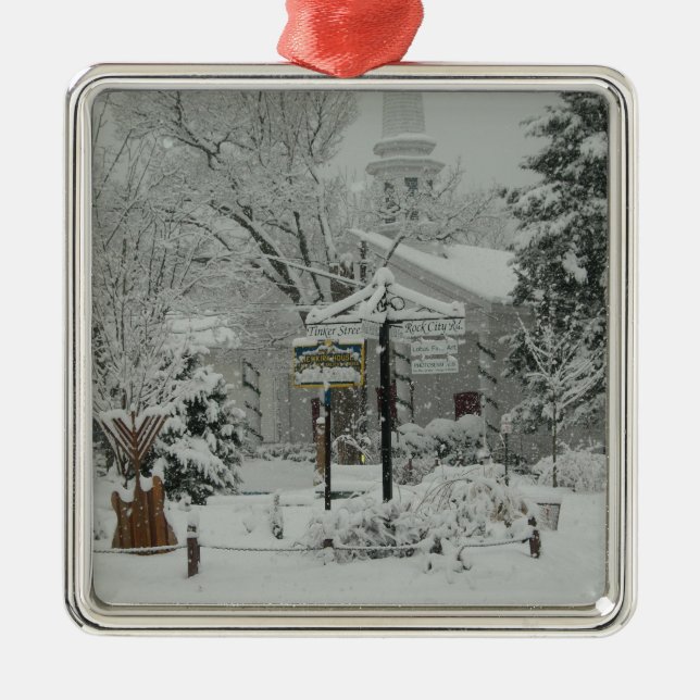 First Snow Fall Town Square Woodstock,NY Metal Tree Decoration (Front)