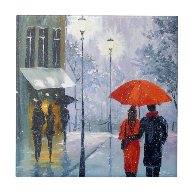 First snow in Paris Tile (Front)