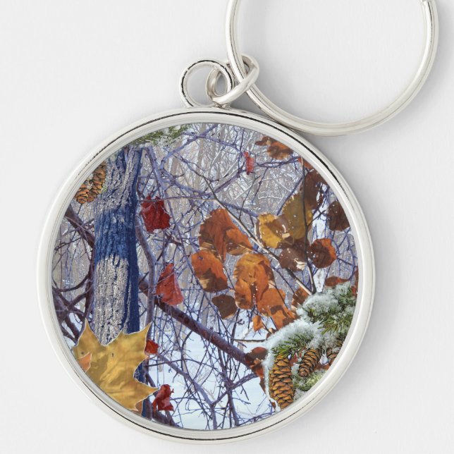 First Snow Winter Forest Camo Print Key Ring (Front)