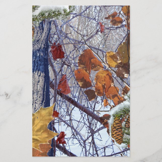 First Snow Winter Forest Camo Print Stationery (Front)