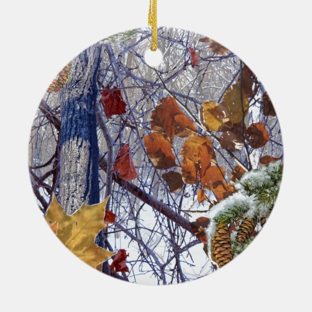 First Snow Winter Scene Camouflage Painting Ceramic Tree Decoration (Back)