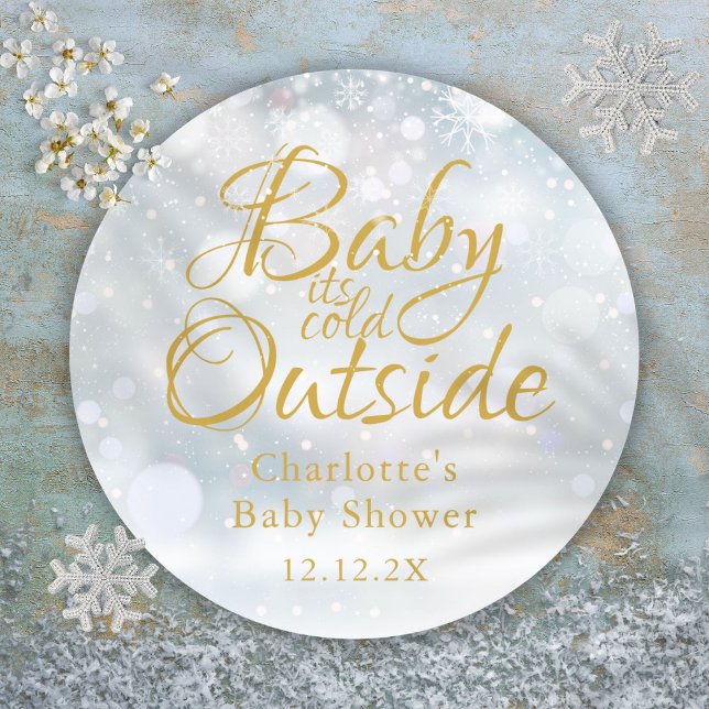 First Snowflakes Baby its Cold Outside Baby Shower Classic Round Sticker (First Snowflakes Baby its Cold Outside Baby Shower Classic Round Sticker)