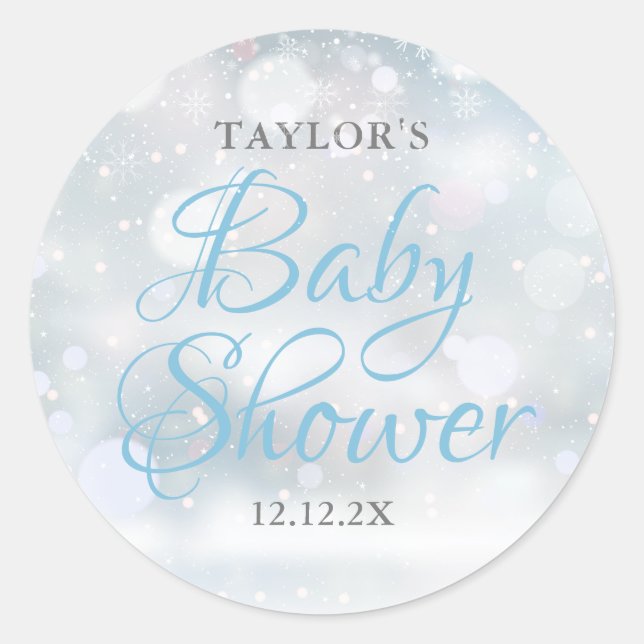 First Snowflakes baby shower Classic Round Sticker (Front)