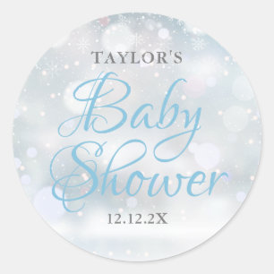 First Snowflakes baby shower Classic Round Sticker