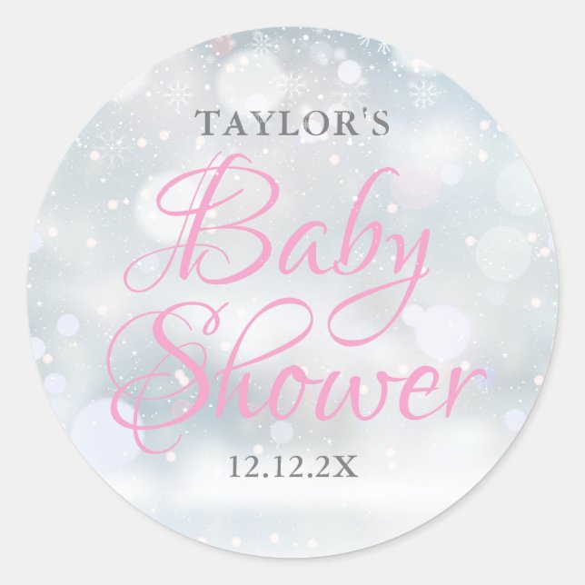 First Snowflakes baby shower Classic Round Sticker (Front)