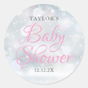 First Snowflakes baby shower Classic Round Sticker