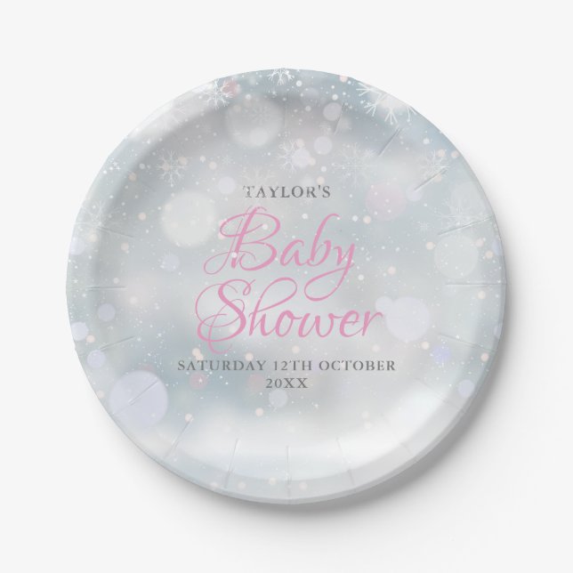 First Snowflakes baby shower Paper Plate (Front)