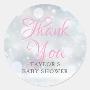 First Snowflakes baby shower Thank You Classic Round Sticker