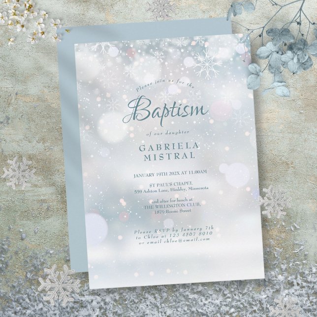 First Snowflakes Baptism Christening Invitation (First Snowflakes Baptism Christening Invitation)