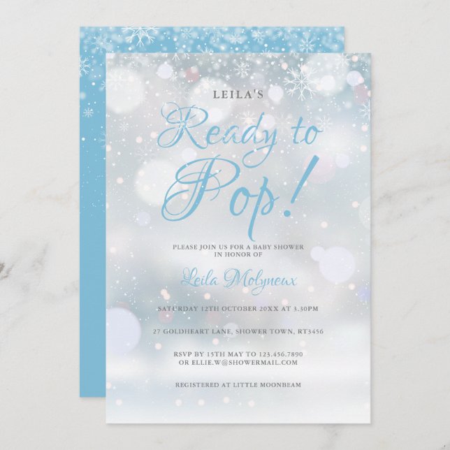 First Snowflakes Blue Ready to Pop baby shower Invitation (Front/Back)