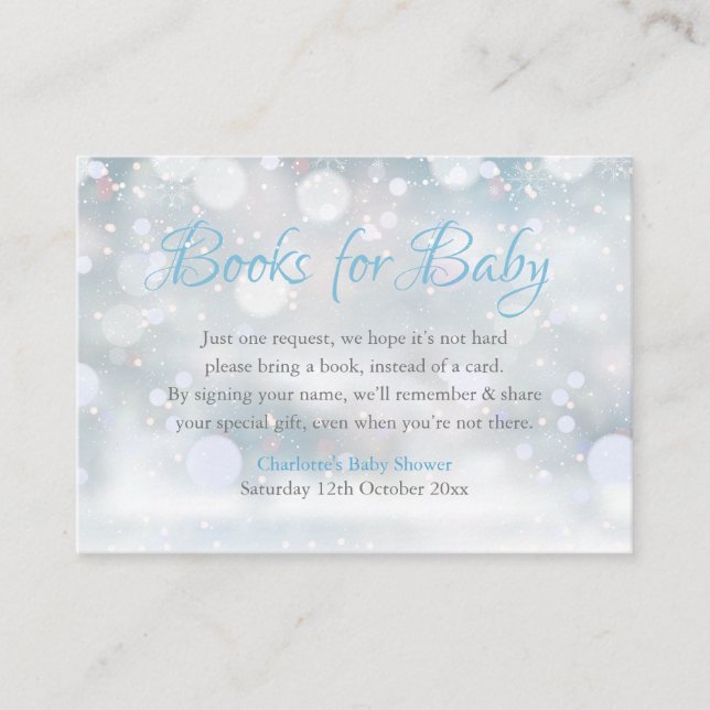First Snowflakes Book Request Baby Shower Enclosure Card (Front)