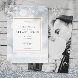 First Snowflakes Gold Photo Winter Wedding Invitation