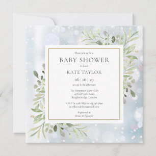 First Snowflakes Greenery Baby Shower   Sprinkle Invitation