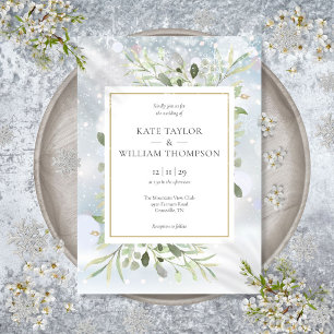 First Snowflakes Greenery Winter Wedding Invitatio Invitation