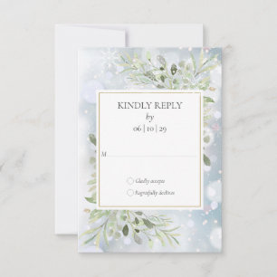 First Snowflakes Greenery Winter Wedding RSVP Card