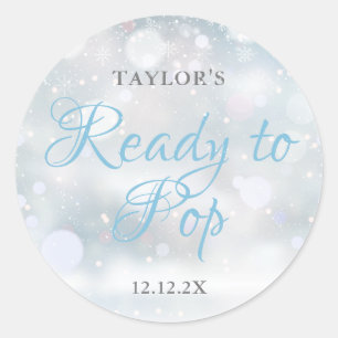 First Snowflakes Ready to Pop baby shower Classic Round Sticker