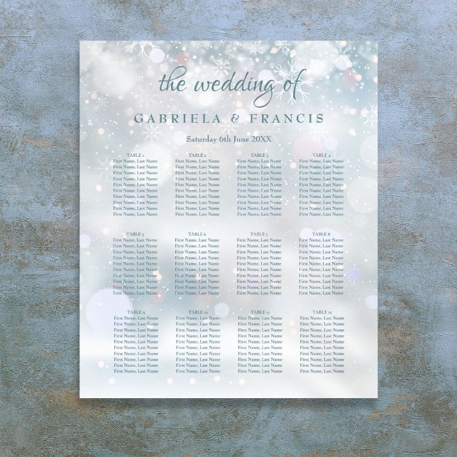 First Snowflakes Wedding Seating Chart (First Snowflakes Winter Wedding Seating Chart)