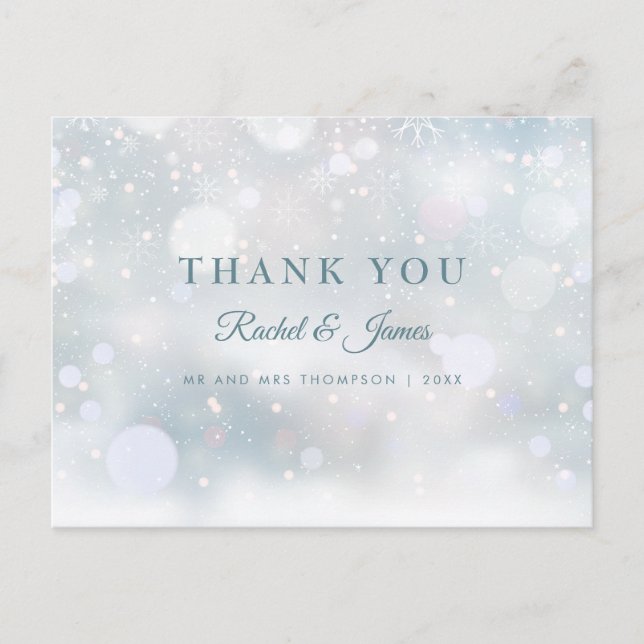 First Snowflakes Wedding Thank You Postcard (Front)