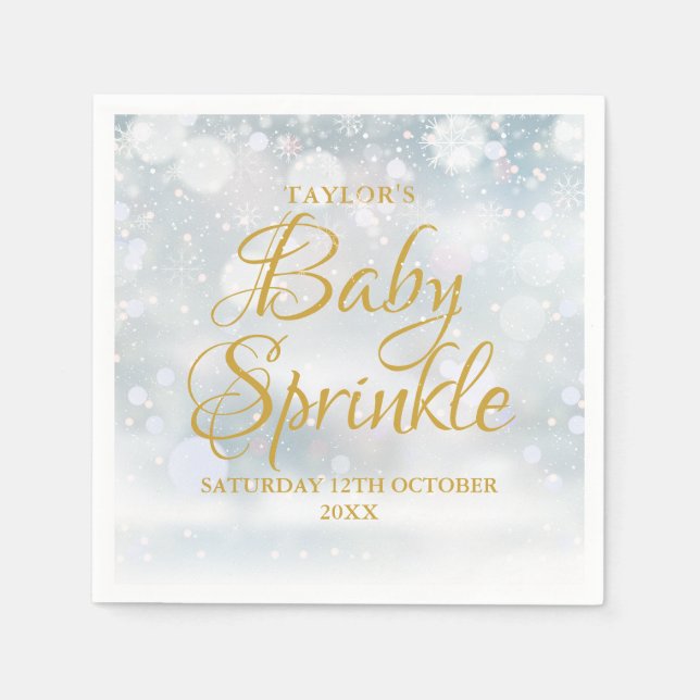 First Snowflakes Winter Baby Sprinkle / Shower Napkin (Front)